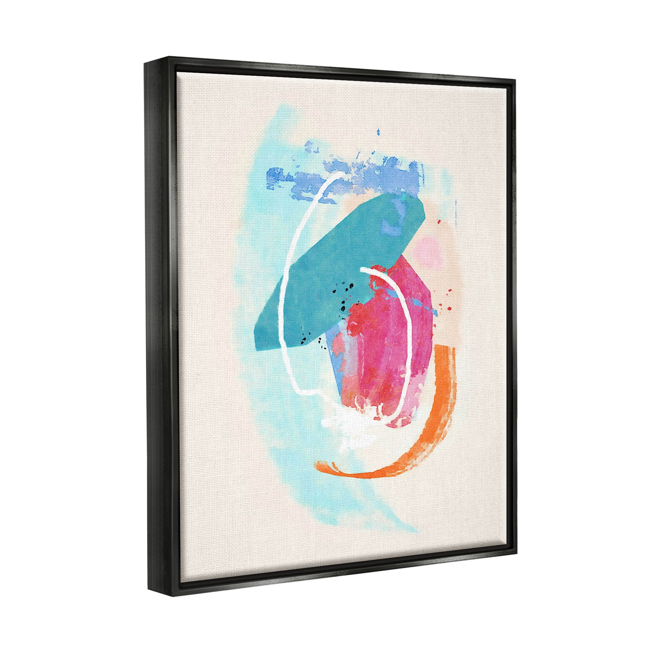 Modern Blue Pink Shapes Abstract Graphic Art Jet Black Framed Art Print Wall Art