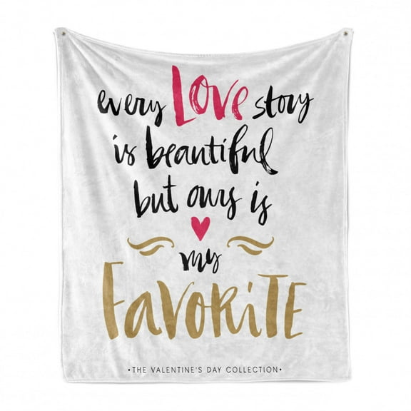 Valentines Day Soft Flannel Fleece Throw Blanket, Every Love Story is but Ours is My Romantic Idea, Cozy Plush for Indoor and Outdoor Use, 50" x 60", White Black Pink, by Ambesonne