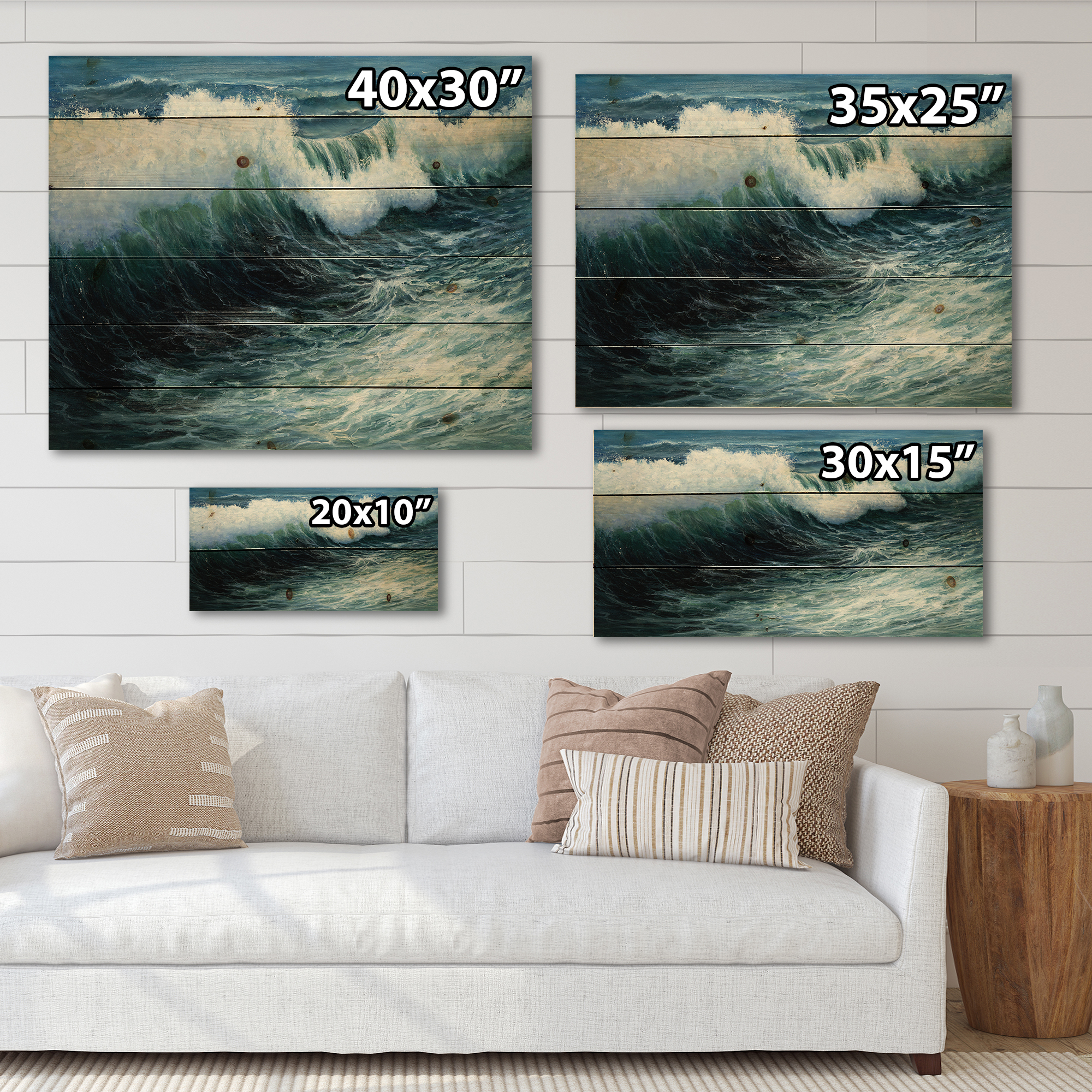 Designart 'The Ocean With Storm Waves' Nautical & Coastal Print on Natural Pine Wood