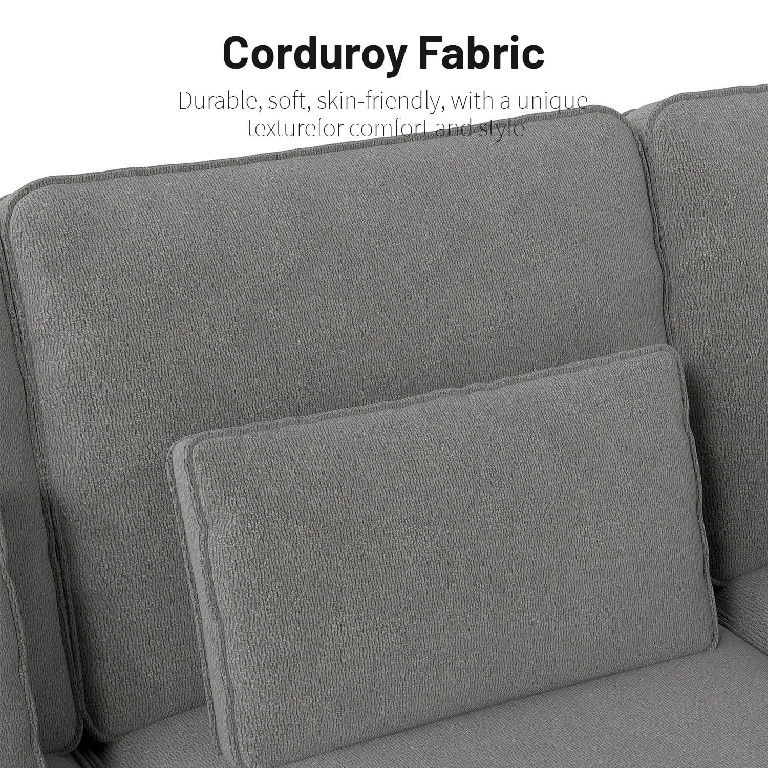 BSHTI Chenille Deep Seat 3-Seater Sofa with Brushed Stainless Steel Cup Holders and 3 Decorative Pillows – Modern Comfortable Couch for Living Room
