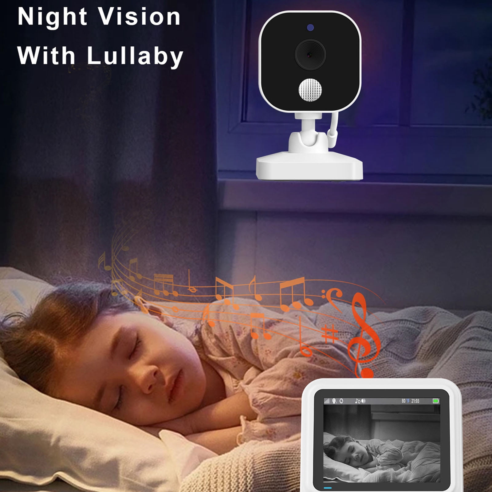 Suodoka 2.8 Inch / 7.1 cm Wireless Video Baby Monitor with Camera and Audio, 2-Way Talk, Night Vision, Temperature Sensor, Crying Detection, Built-in Battery, Lullabies - UK Plug