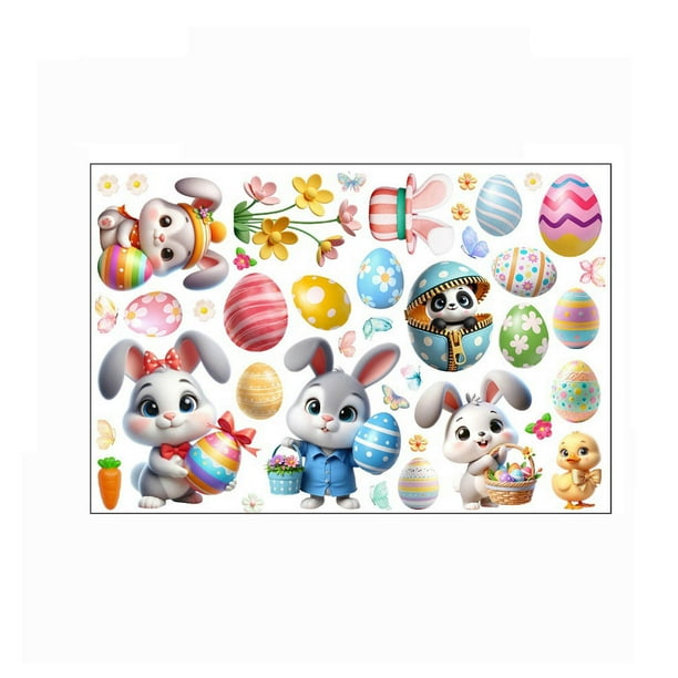 Pegatinas de Pascua para ventanas y puertas, decoraciones de Pascua, pegatinas de conejo con huevos, calcomanías para Pascua, pegatinas de Pascua para ventanas, decoraciones para el hogar, la oficina