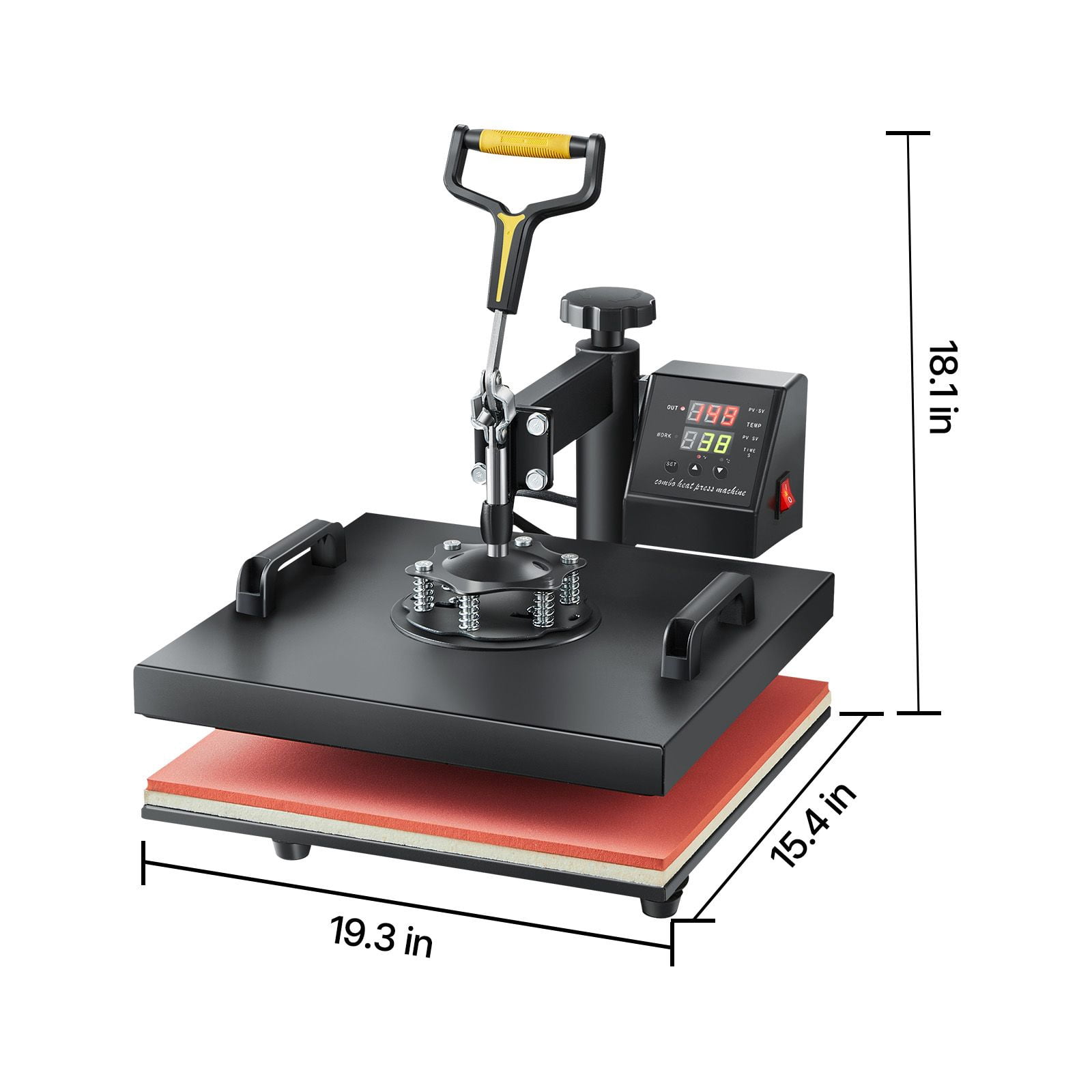 15"x15" 2-in-1 Heat Press Machine - Digital Sublimation Transfer Printer for T-Shirts, Hats, Mugs & DIY Crafts - 360° Swivel Design with LCD Display & Auto Pressure Control