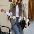 thumbnail image 4 of Brglopf Women's Faux Fur Shawls Wrap Warm Fringe Poncho Cape Open Front Cardigan Color Block Striped Clock Coats for Fall Winter, 4 of 6