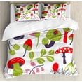 thumbnail image 1 of Nature Duvet Cover Set Queen Size, Forest Figures Pink Toned Thistle Lily of the Valley Berry and Snails, Decorative 3 Piece Bedding Set with 2 Pillow Shams, Vermilion Eggplant Green, by Ambesonne, 1 of 3
