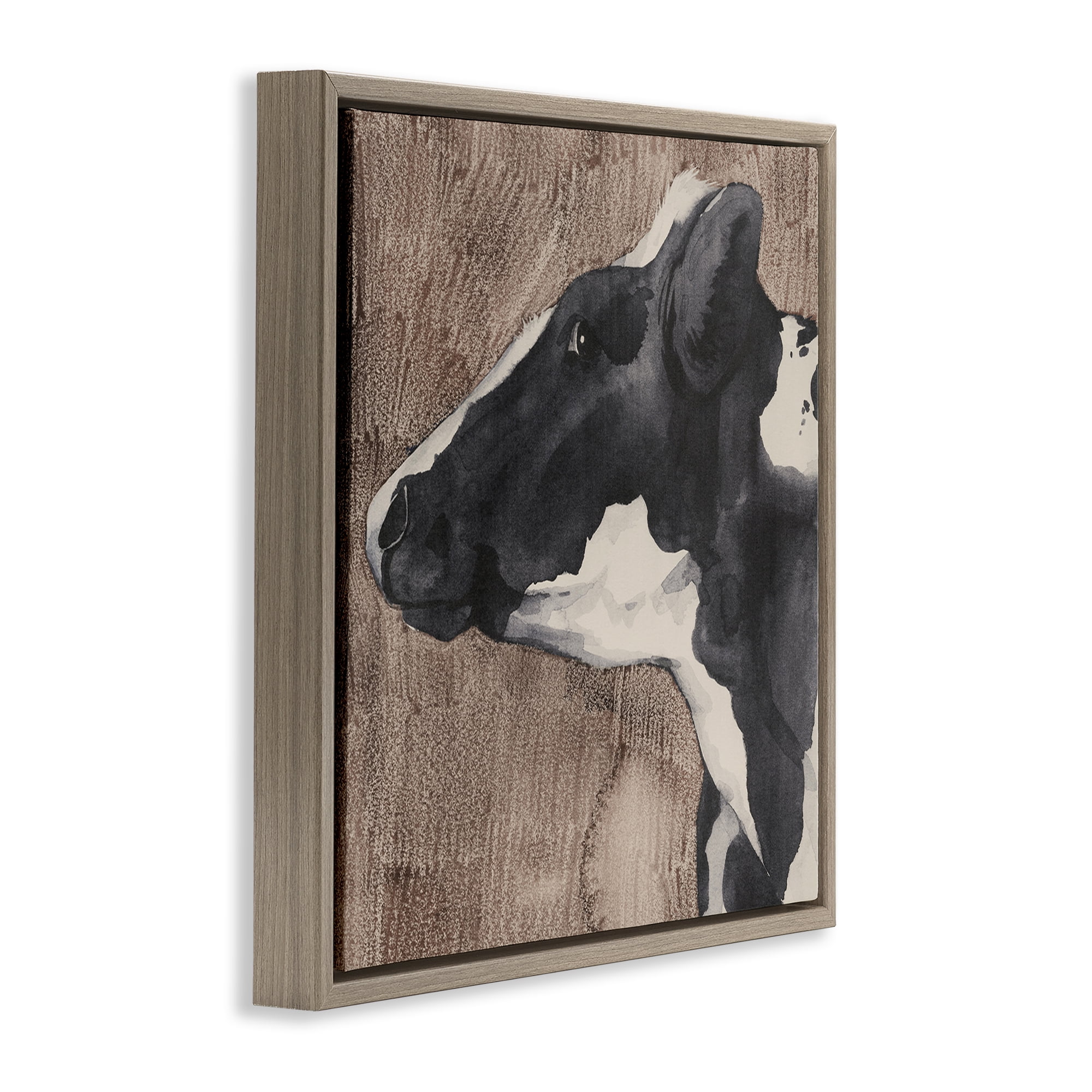 Stupell Industries Rustic Cow Looking Left Animals & Insects Painting Brown Floater Framed Canvas Art Print Wall Art, 25 x 25