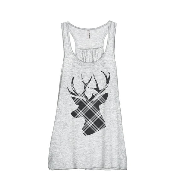 Reindeer Plaid Women's Fashion Sleeveless Flowy Racerback Workout Yoga Tank Top Sport Grey Small