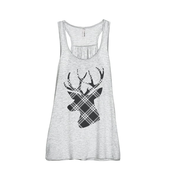 Reindeer Plaid Women's Fashion Sleeveless Flowy Racerback Workout Yoga Tank Top Sport Grey Large