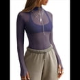 thumbnail image 1 of Blusa de Larga de para Mujer, Blusa de Encaje Transparente con Cuello Alto y Bordado Floral. Azul Marino L, 1 of 9