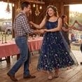 thumbnail image 3 of Agnes Orinda Women's Plus Size Floral Dresses U Neck Sleeveless Embroidered Mesh Double Layer Wedding Maxi Cami Dress with Pockets 2X Dark Blue, 3 of 8
