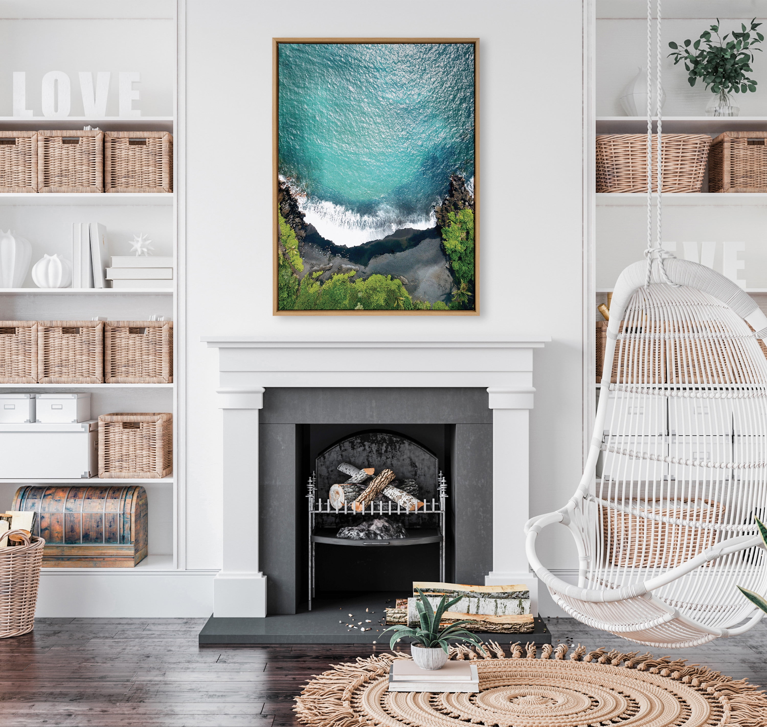 Kate and Laurel Sylvie Maui Black Sands Beach, Paddle Out and La Jolla Beach Framed Canvas Wall Art Set by Rachel Dowd, Set of 3, two 16x20 and one 23 : Kate and Laurel Sylvie Maui Black Sand Beach 1 Framed