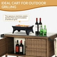 thumbnail image 6 of Wicker Outdoor Bar Cart with 4 Lockable Casters, Patio Prep Stainless Table with 2 Ratten Doors Storage Cabinet,Island Cart with WPC Shelf for Grill, Kitchen and Garden, Brown, 6 of 14
