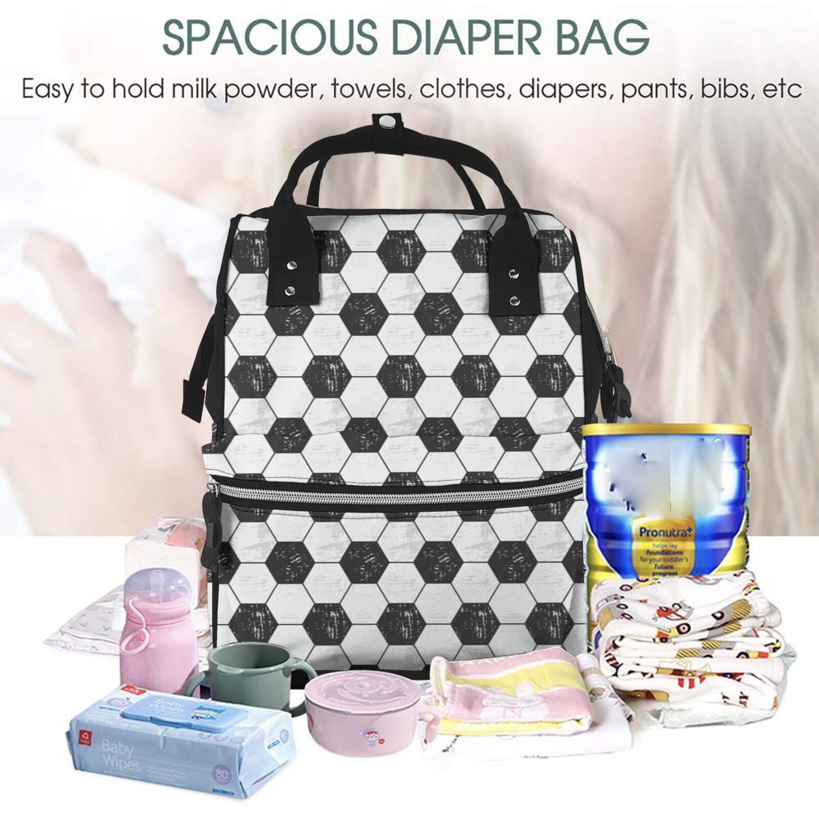 Defioc Soccer for Baby Diaper Bag Backpack - Baby Bag for Boys & Girls - Diaper Backpack - Large Travel Diaper Bags- Baby Registry Search & Shower Gifts