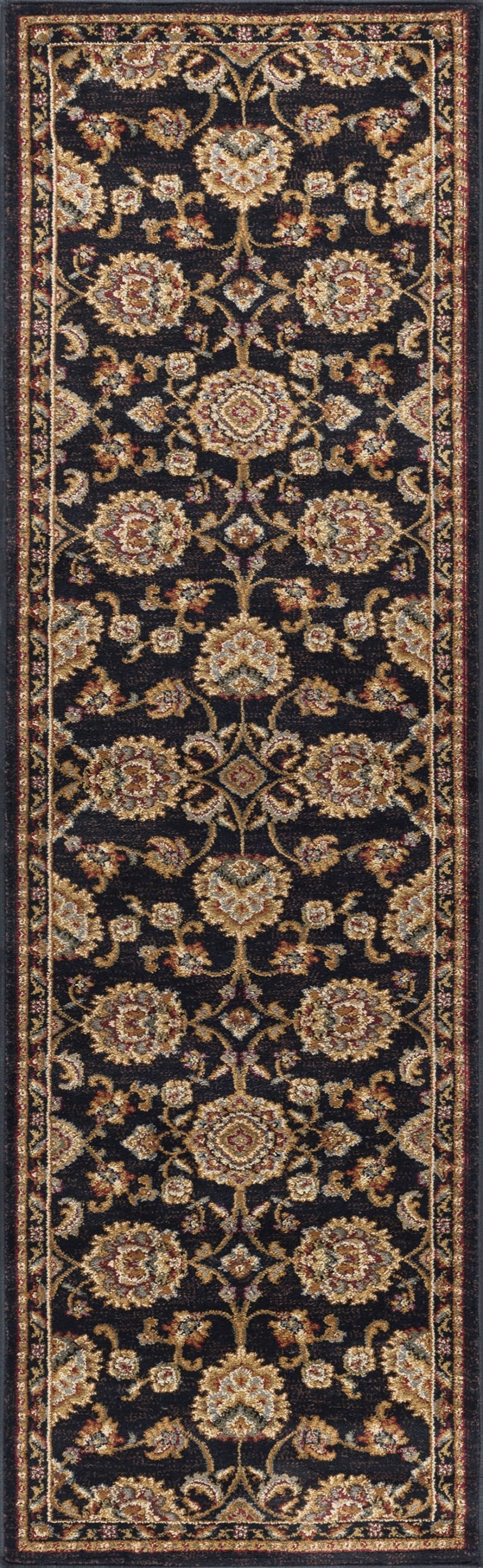 Sensation Traditional 2' x 10' Black and Gold Polypropylene Indoor Area Rug