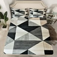 thumbnail image 2 of jejeloiu Retro Geometric Triangle Queen Sheet Sets,Abstract Patchwork Plaid Flat Sheet,Beige Black Gray Queen Fitted Sheet For Kids,Luxury Bedroom Decor,4-Piece, 2 of 7