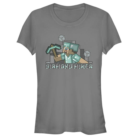 Junior's Minecraft Diamond Miner Graphic Tee Charcoal Small