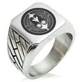 thumbnail image 1 of Stainless Steel Nanbu Samurai Crest Geometric Pattern Biker Style Polished Ring, 1 of 1