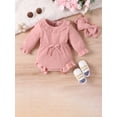 thumbnail image 2 of Infant Baby Girls 2 Piece Outfits Solid Color Long Sleeves Romper Jumpsuit and Cute Headband, 2 of 9