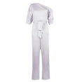 thumbnail image 3 of Summer Clearance Zpanxa Jumpsuits for Women Dressy Solid Off Shoulder Short Sleeve with Belt Slim Jumpsuit Overalls White M, 3 of 6