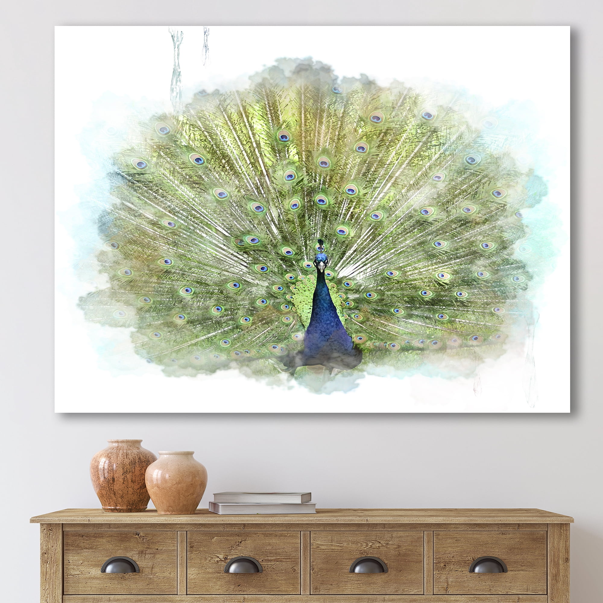 Designart ' Dancing Peacock Bird ' Traditional Canvas Wall Art Print