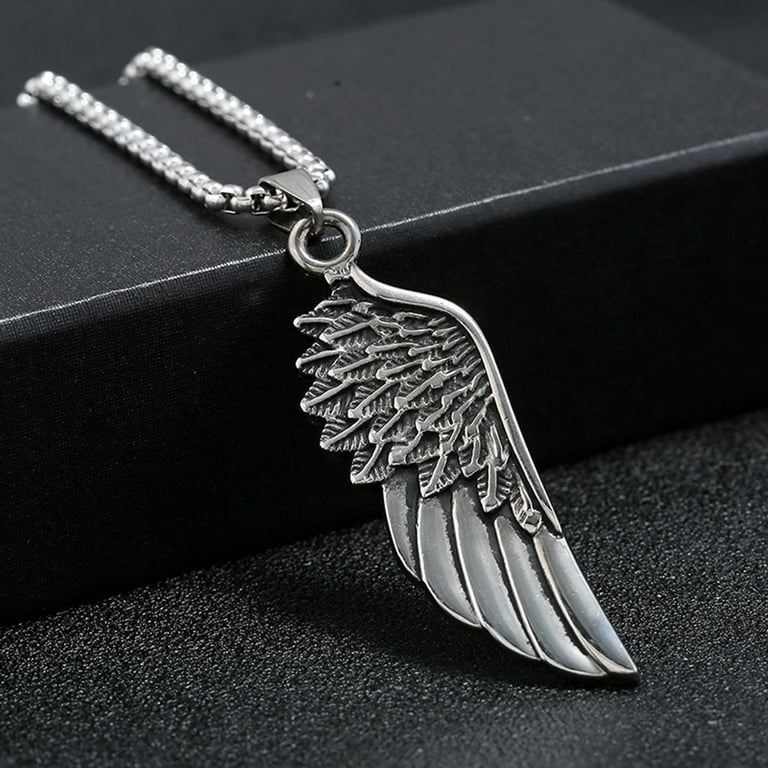 Stainless Steel Necklace Retro Gothic Angel Wings Feather - Temu