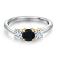 thumbnail image 3 of Gem Stone King 10K Two Tone Gold Black Onyx and White Moissanite Engagement Ring for Women | 0.94 Cttw | Round 5MM | Gemstone December Birthstone | Size 5, 3 of 7