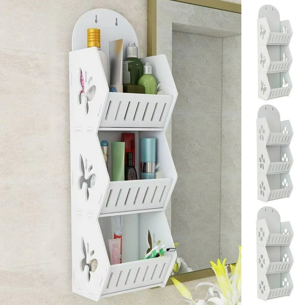 Estante de Pared para Baño | Organizador de 3 Niveles para Baño/Lavandería | Material: Pvc Blanco | 45 X 10 X 12 Cm | Diseño Que Ahorra Espacio | Ideal para Artículos de Ducha | Incluye Anillas para