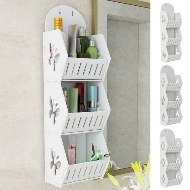 Leodye Bathroom Shelf 3-Tier Wall Mount Storage Rack Multifunctional Adjustable Layer Free Standing Over Toilet Utility Shelves Living Room Kitchen