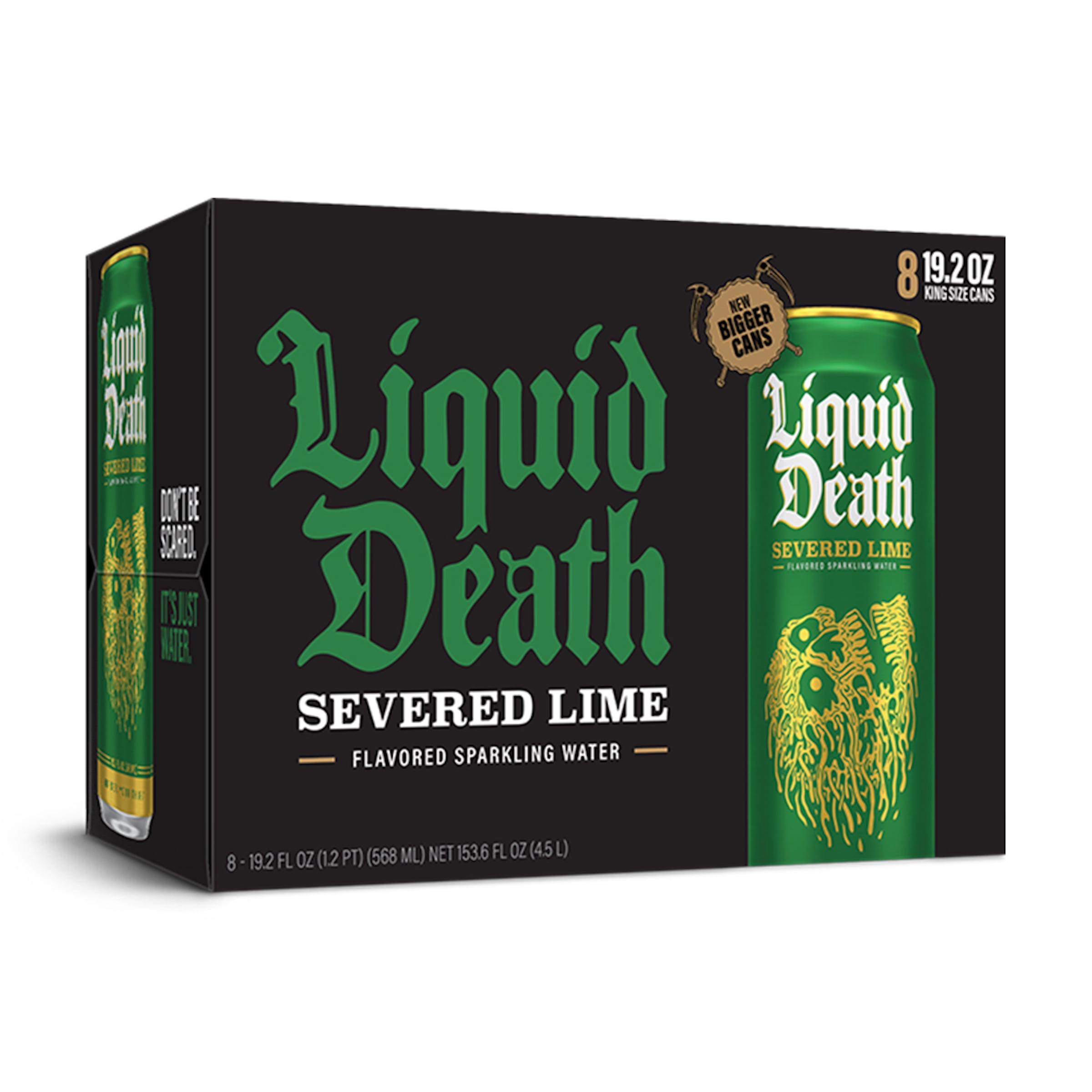 Liquid Death, Severed Lime, Lime-Flavored Sparkling Water, 8-Pack (19.2oz Cans), Low Calorie & No Artificial Sweeteners
