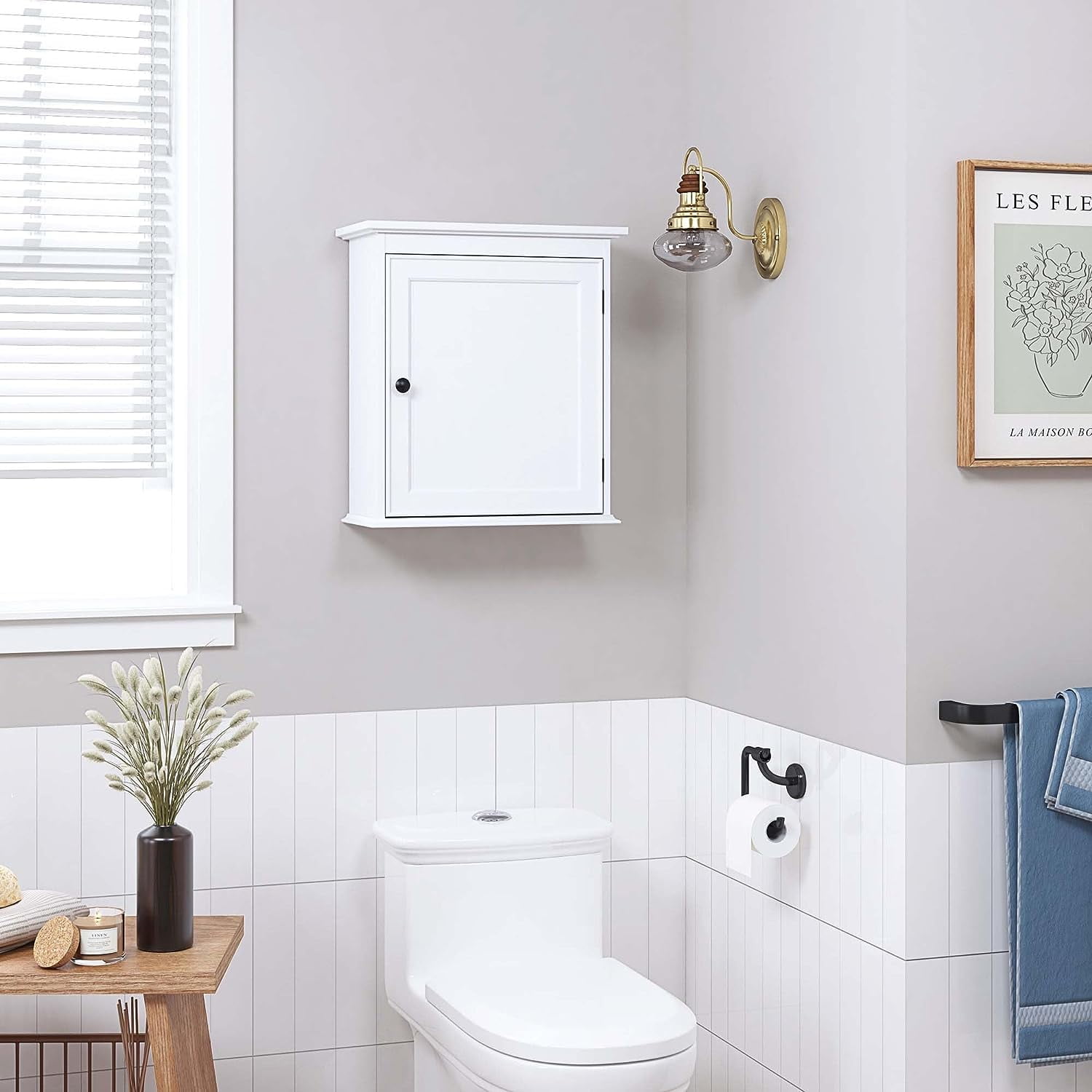 Spirich Wall Mounted Bathroom Cabinet with Adjustable Shelves and Magnetic Door Knob, White