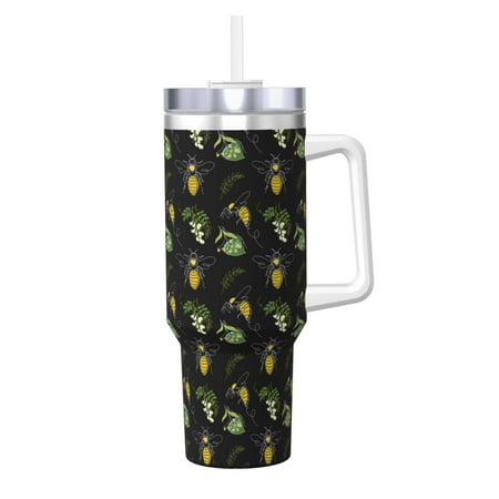 

Salouo Bee Floral for 40oz Water Bottle with Handle & Flip Straw - Stainless Steel Vacuum Insulated Tumbler-Reusable Travel Coffee Mug- Gifts for Women & Men