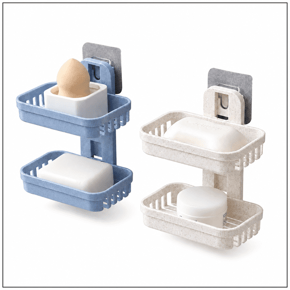 2 Pack Shower Soap Holder, Soap Dish with Draining Wall Mounted Bar Soap Holder, Adhesive Soap Saver Box Case for Shower Wall,Bathroom,Sink,Tub,Waterfall, Drill-Free
