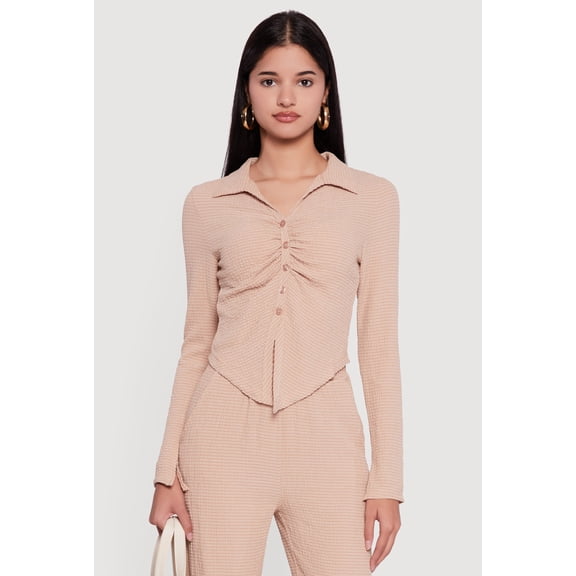Women's Long Sleeve Seersucker Button Front Shirt