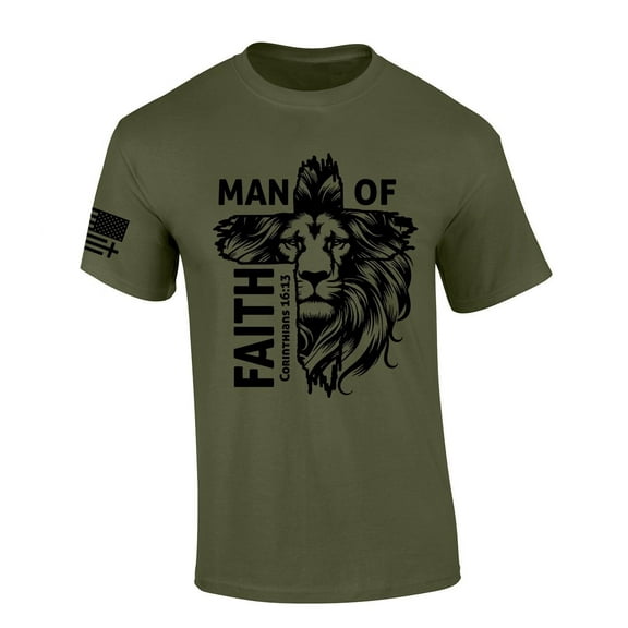 Mens Christian T-shirt Man of Faith Corinthians 16:13 Short Sleeve T-shirt-Military Green-6xl