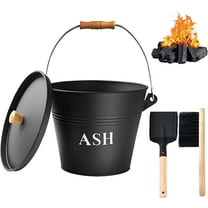 Ash Bucket with Lid Shovel and Hand Broom, 1.5 Gallon Fireplace Metal Bucket Reinforced Base & Ash Can