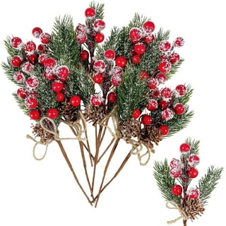 12Pcs Christmas Floral Pine Cones, White Red Berry Stems, Artificial Pine  Branches with Snowflakes Flocked Floral Picks for Crafts DIY Holiday Xmas  Tree Winter Decor 