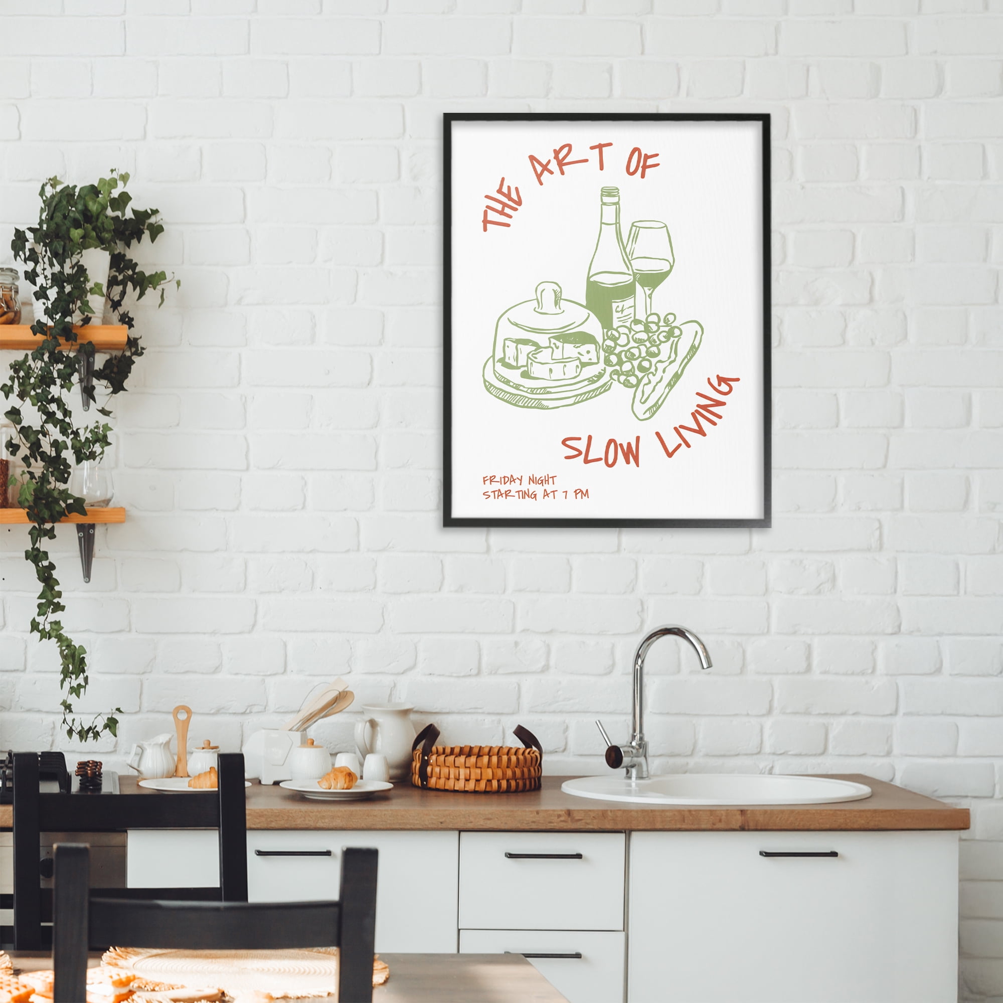 Stupell Industries Slow Living Wine & Cheese Black Framed Giclee Art, design by The Prints Vibe