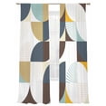 thumbnail image 2 of Brown Teal Beige Geometric Semi Sheer Curtains 108 Inch Length 2 Panels Set,Middle Century Modern Abstract Art Sheer Kitchen Curtain Privacy Window Curtain for Living Room Bedroom Rod Pocket Drapes, 2 of 7