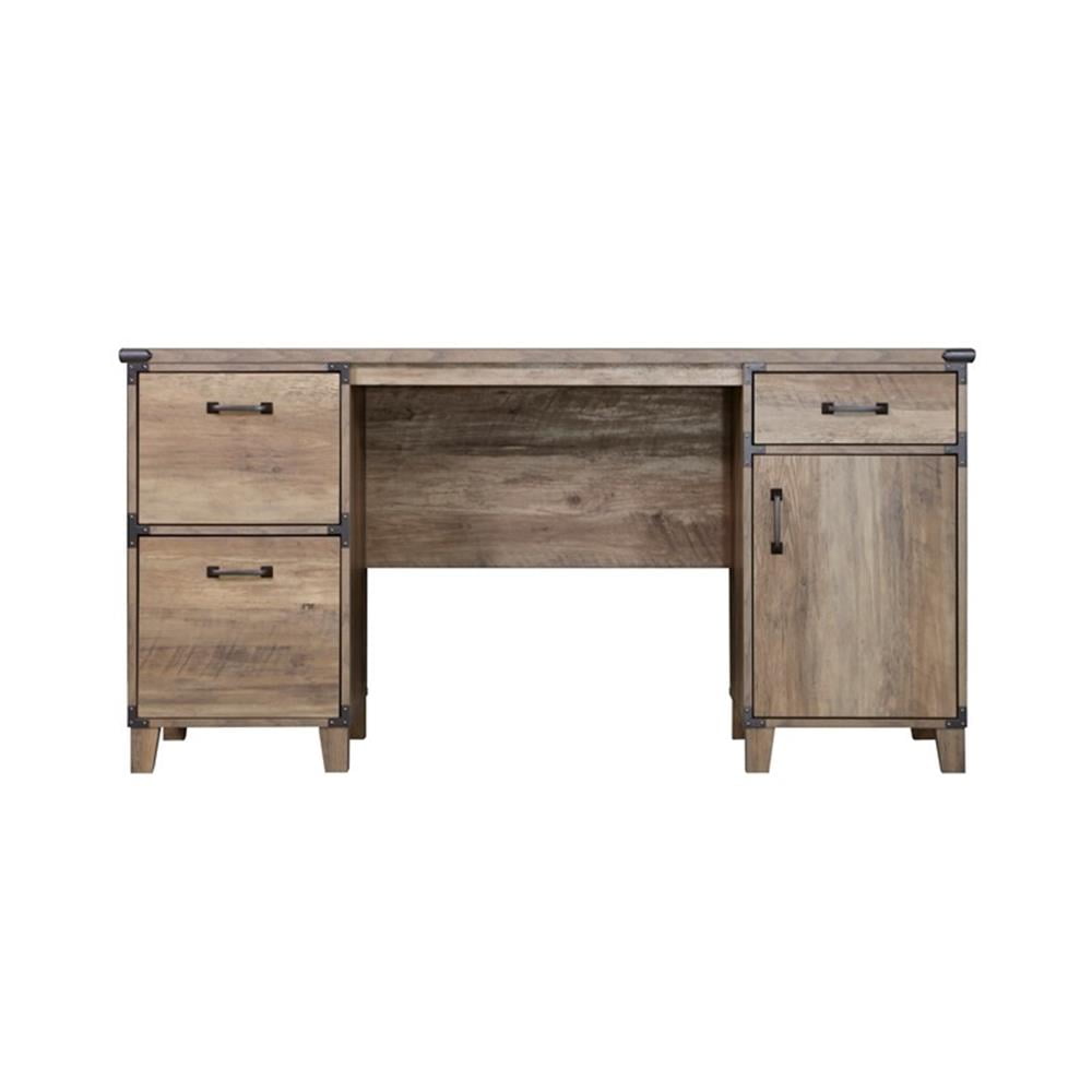 Pemberley Row Engineered Wood Rustic Oak Executive Desk Rectangular Scratch Resistant 59.4"