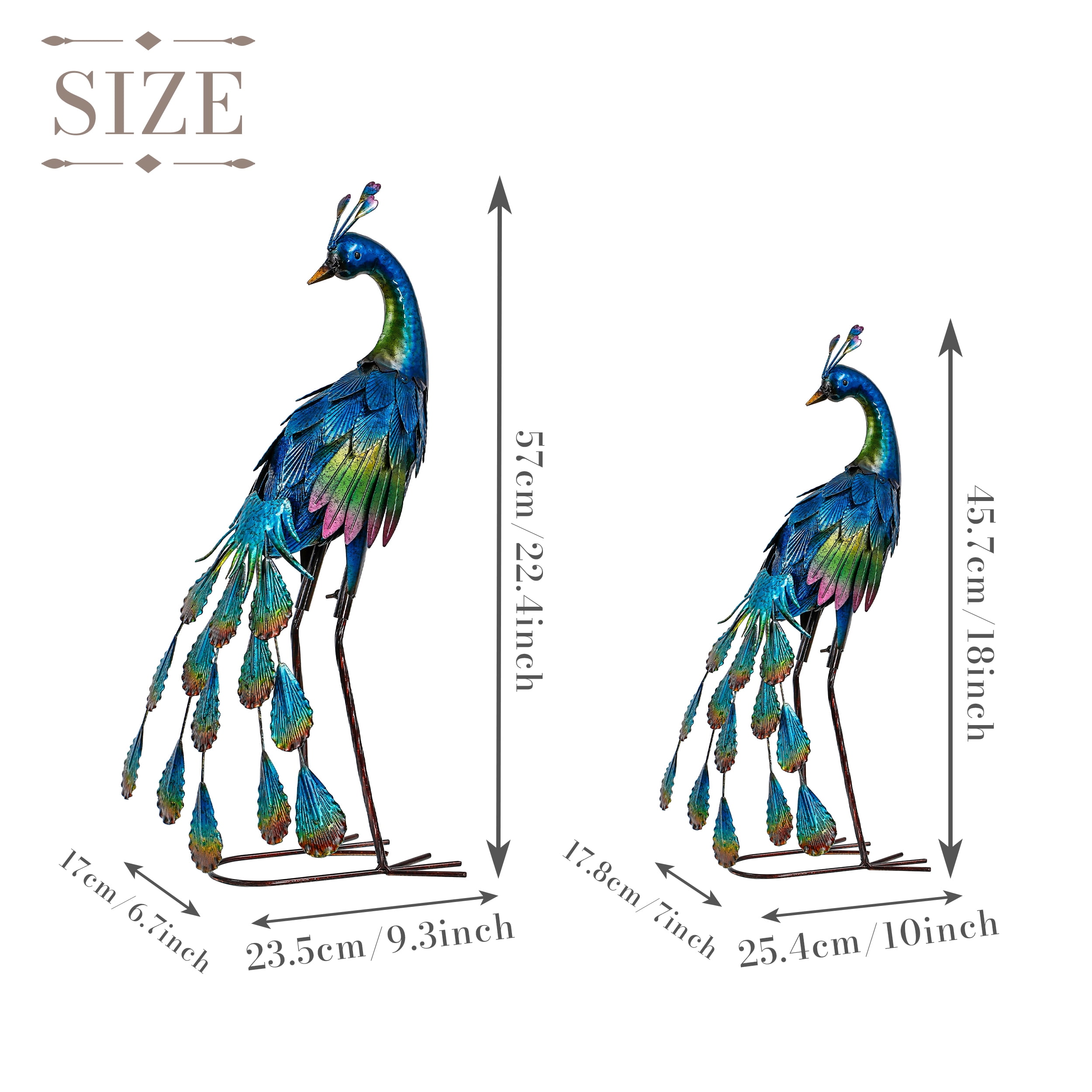 TERESA'S COLLECTIONS 18" Peacock Metal Garden Statue, Waterproof Colorful Decor, Gift for Mom