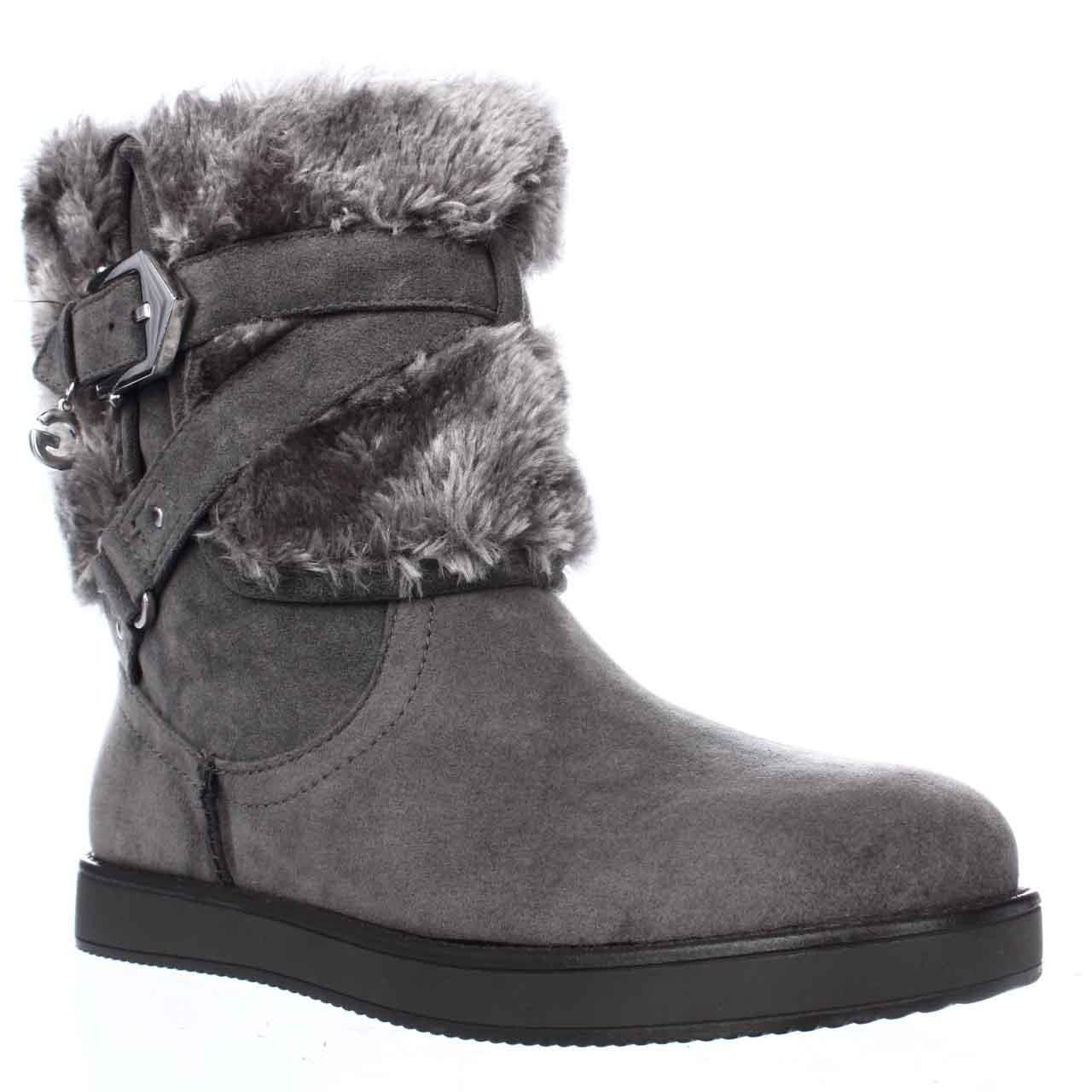 Womens G by GUESS Alixa Fuzzy Lined Pull On Short Winter Boots - Gray ...