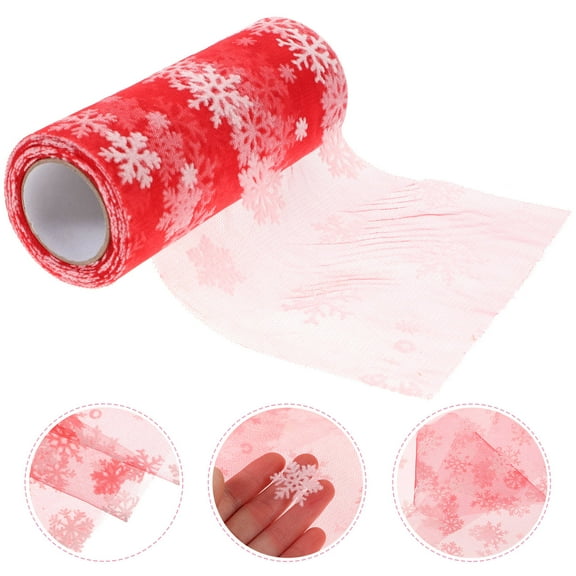 WEUVEB Snowflake Decorated Tulle Tulle Roll Red Polyester 1Pcs for