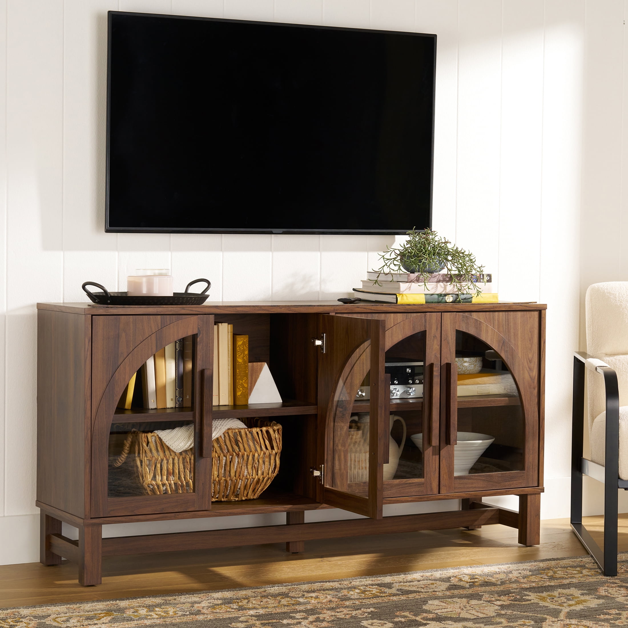Better Homes & Gardens Juliet Arc TV Stand, Walnut - Walmart.com