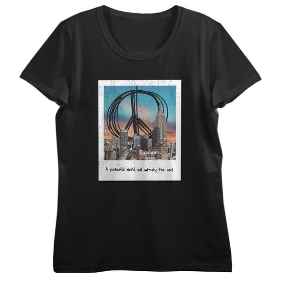 A Peaceful World NYC Photo Art Crew Neck Short Sleeve Women's Black T-shirt-Medium