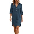 thumbnail image 6 of ClodeEU Women's 3/4 Sleeve Button Down Shirt Dress,Casual Collared Mini Dress with Side Slit Navy,Women's Plus XXXL, 6 of 8