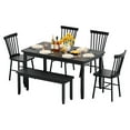 thumbnail image 5 of Furmax 6-Piece Dining Set, 58" Solid Wood Table, 4 Chairs & 1 Bench with Space-Saving Design, Tuck-under Storage, Round Corners & Wood Grain Finish for Dining Room/Kitchen, Black, 5 of 7