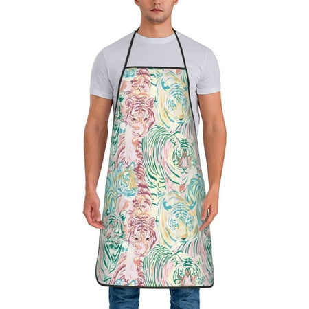 

Naloa 1Pack Adjustable Bib Apron Waterdrop Resistant Cooking Kitchen Aprons for Women Men Chef Watercolor Tiger Print