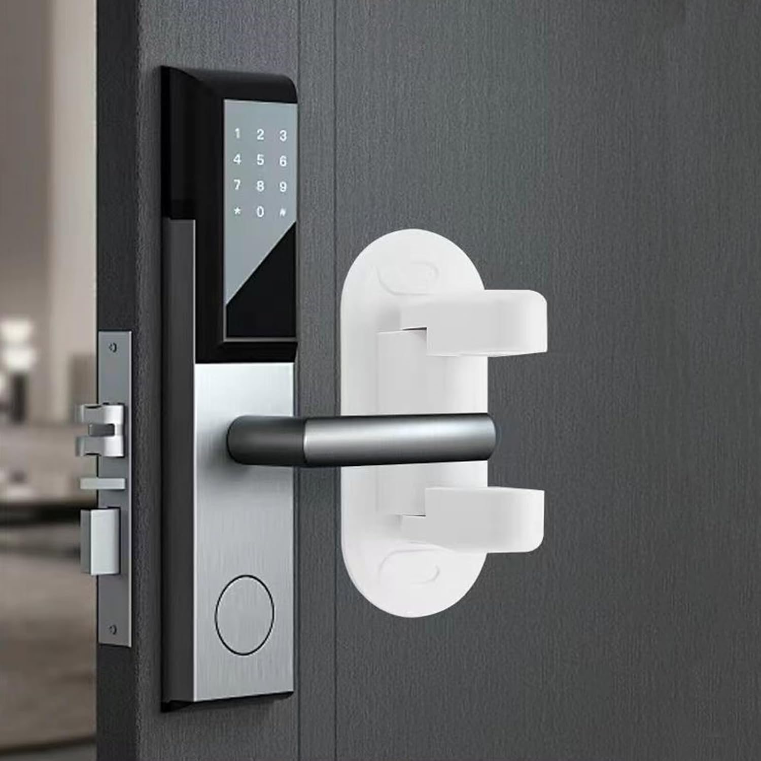 4 Pack Door Lever Safety Locks, Safety Door Handle Lock for Child, No Drill Self-Adhesive Door Handle Locks for Child-Proof & Pet-Proof for Bedroom Kitchen, White