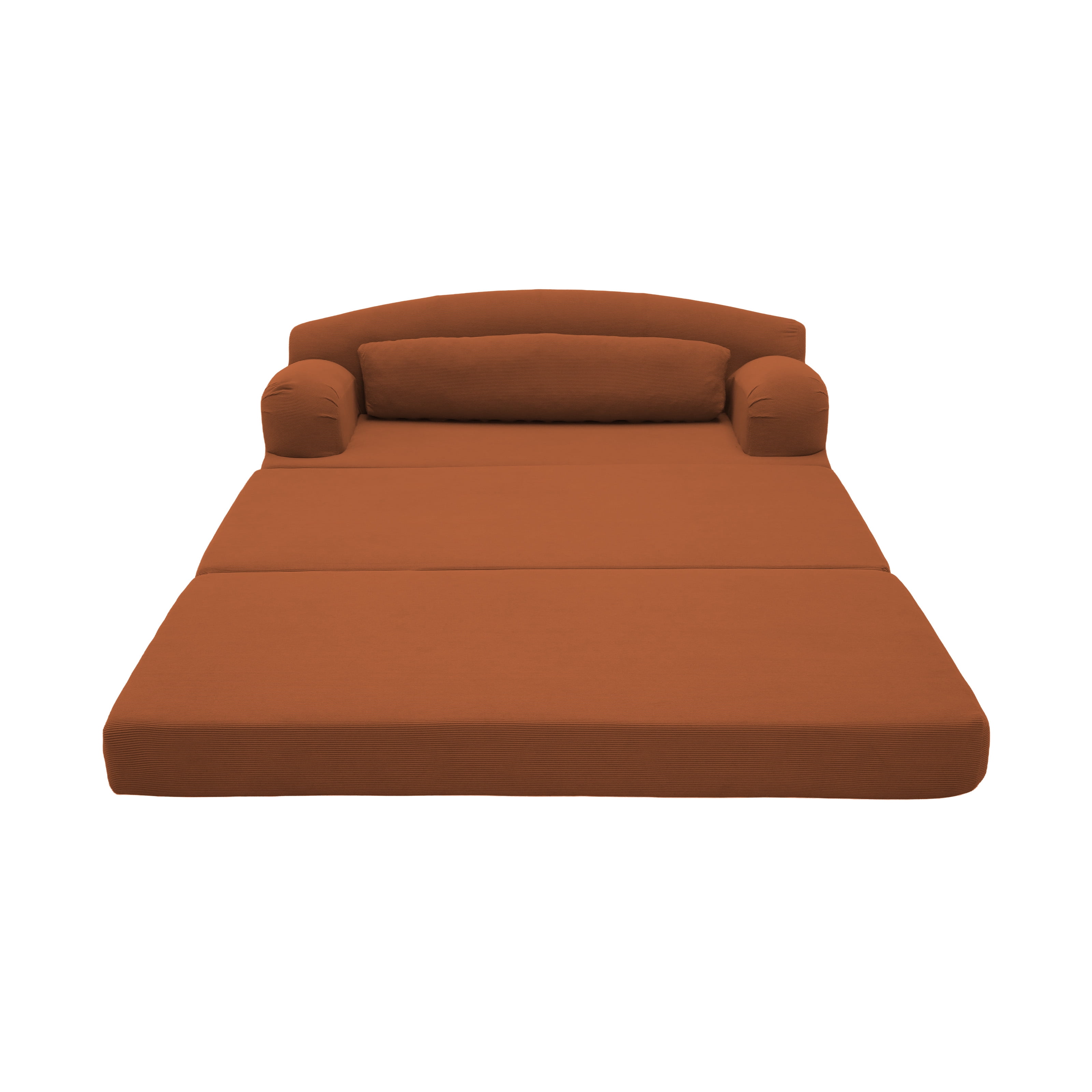 Leumius Futon Sofa Bed, Convertible Sofa Bed,Folding Boneless Couches,Low-Profile Boneless Couch for Living Room,15.8" H Low Seat Small 57" Foldable Floor Sleeper Mattress Lounge Space‑Saving,Orange