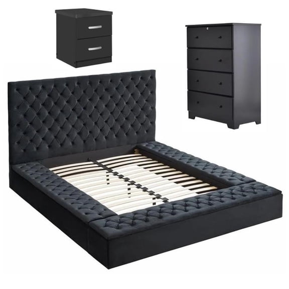 Home Square 3-Piece Set with Queen Bed Chest Dresser & 2-Drawer Nightstand